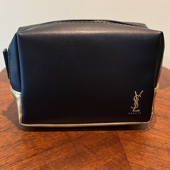 YSL  Beaute Bag  Black/gold vinyl lined in black nylon  YSL gold foil front logo - Picture 1 of 13